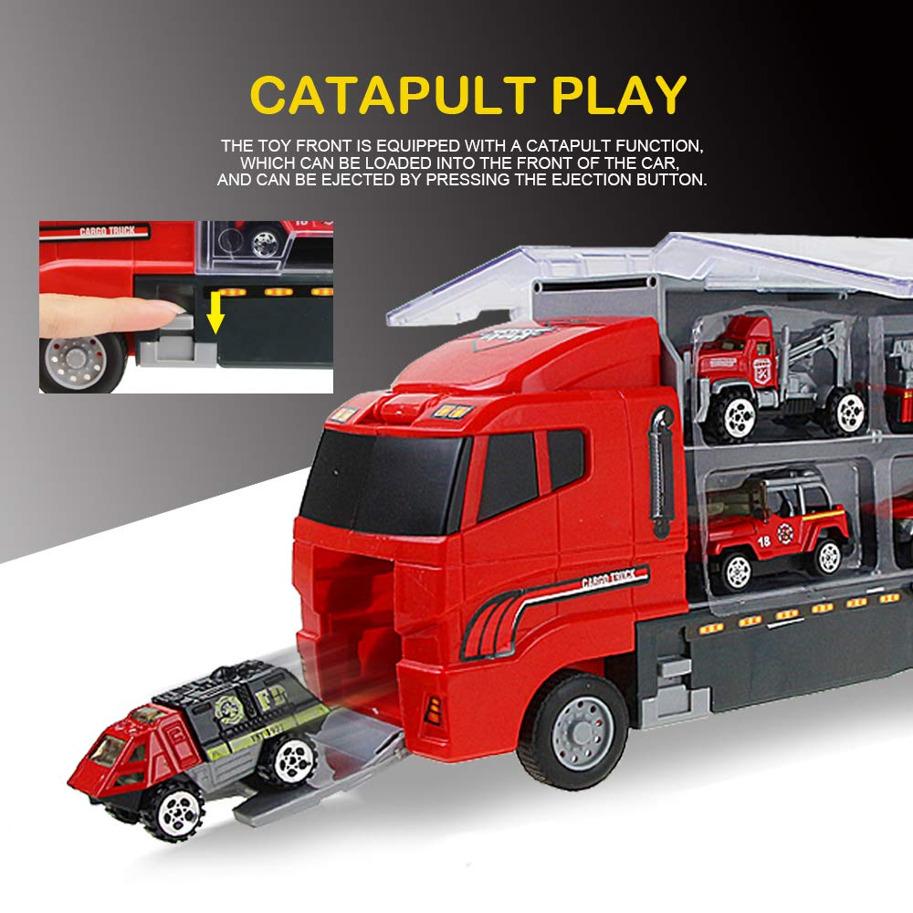Coolplay Feuerwehrauto Groß Autotransporter Spielzeug Einsatzfahrzeug Kinder Autos Spielzeug Set für ab 3 Jahre Junge