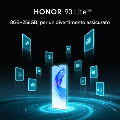 HONOR 90 Lite Smartphone 5G, 8 GB RAM und 256 GB, FullView Display von 6,7 Zoll bei 90 Hz, Dreifachkamera mit 100 MP mit 4500 mAh Akku, Dual SIM, Android 13, Cyan Lake