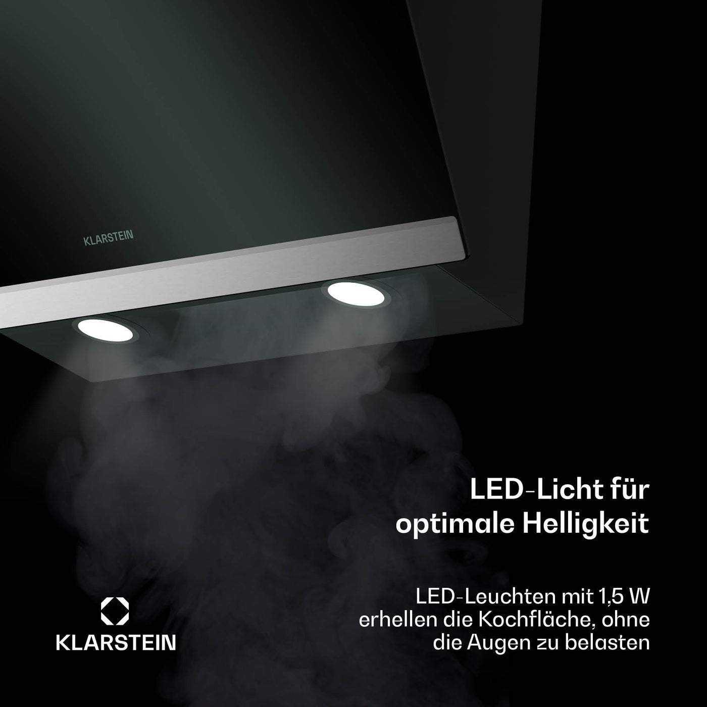 Klarstein FlashLine Dunstabzugshaube – 60 cm Kopffreihaube, Touchscreen, 524 m³/h, A++ Energieeffizienz, LED-Beleuchtung, leise 34,5 dB, Schwarz, Abluft- und Umluftbetrieb