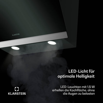Klarstein FlashLine Dunstabzugshaube – 60 cm Kopffreihaube, Touchscreen, 524 m³/h, A++ Energieeffizienz, LED-Beleuchtung, leise 34,5 dB, Schwarz, Abluft- und Umluftbetrieb