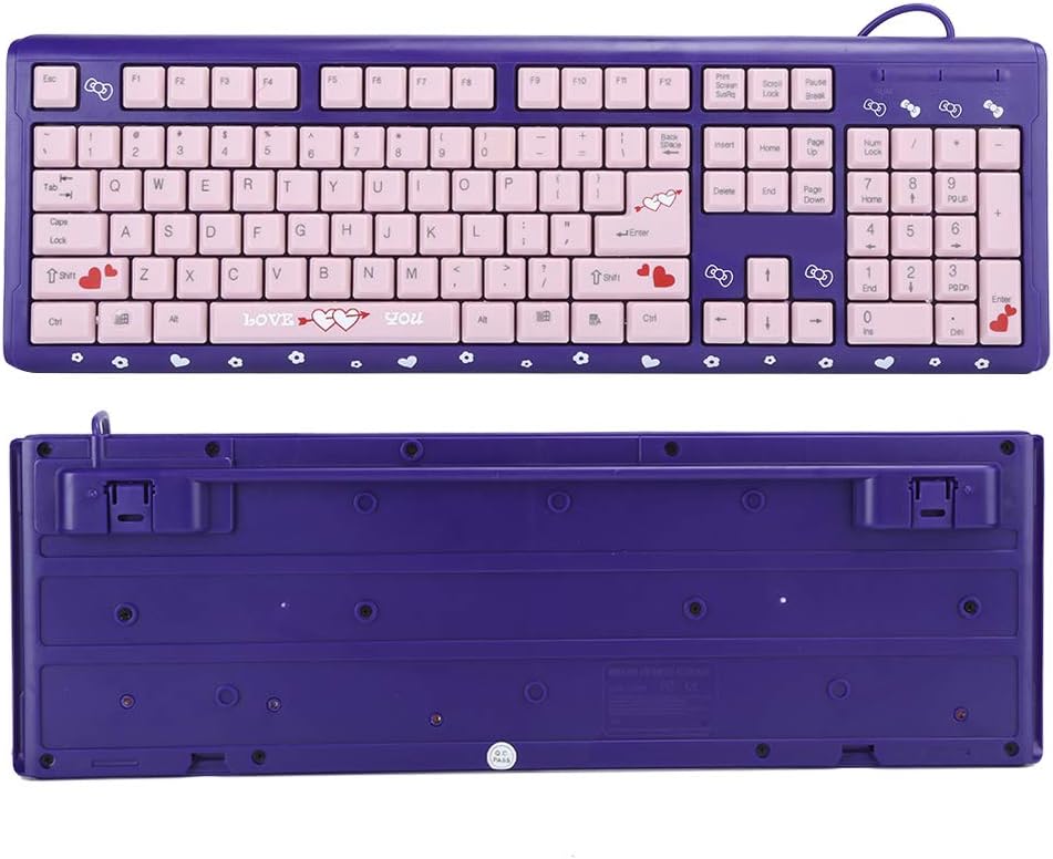 Sxhlseller 104 Tasten USB Wired Keyboard, QWERTY Ultra Thin Cartoon Computer Keyboard, wasserdichte Universal Mechanische Tastatur für Home Business Office Game(Lila Pulver)