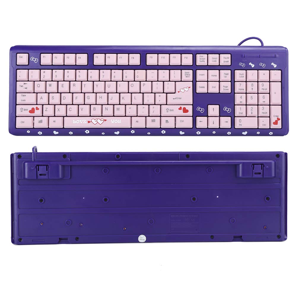 Sxhlseller 104 Tasten USB Wired Keyboard, QWERTY Ultra Thin Cartoon Computer Keyboard, wasserdichte Universal Mechanische Tastatur für Home Business Office Game(Lila Pulver)