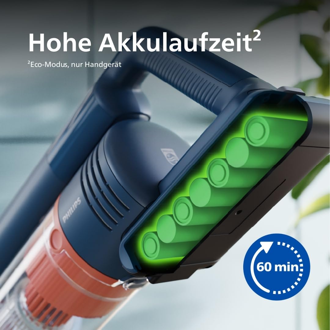 Philips kabelloser Staubsauger der Serie 5000 für Haustiere, leistungsstarke Saugleistung auf Hartböden und Teppichen, Düse mit LED-Licht, Haustierdüse, Aqua-Modul, Austauschbarer Akku (XC5142/01)