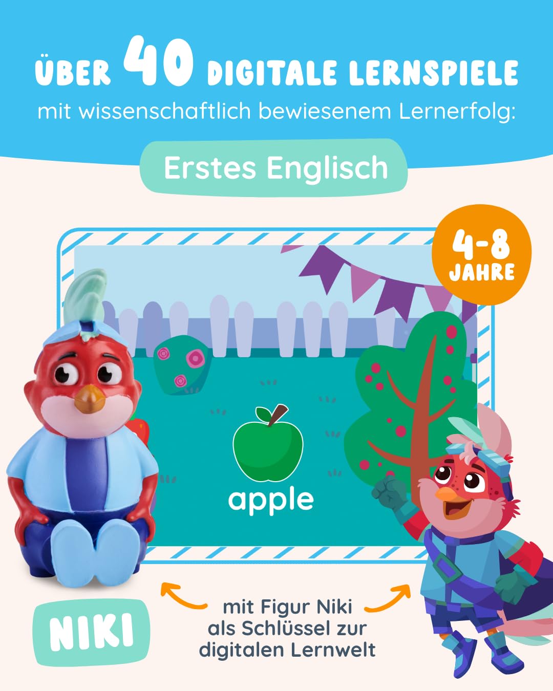 Edurino Figur Niki Erstes Englisch ab 4 Jahren inkl. App | Innovatives & digitales Lernspiel | Spielerisches Englisch Lernen für Kinder | Über 150 Wörter & Phrasen (Figur Niki)