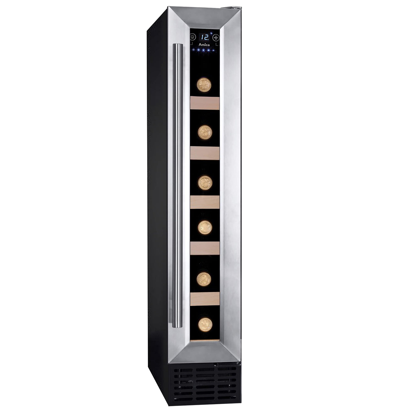 Amica WK 341 101 E Weintemperierschrank/Edelstahloptik / 82,5 cm (H) x 14,8 cm (B) x 52,5 cm (T) / 18 l Nutzinhalt/Elektronische Steuerung/Ventilator/LED-Beleuchtung