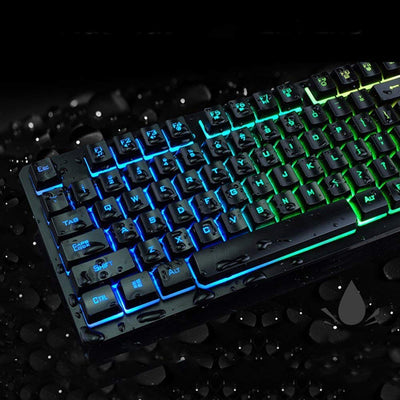 Lexon tech Kabelgebundene Tastatur und Maus Set T6 Rainbow Hintergrundbeleuchtung, USB, ergonomische Multimedia-Tastatur, 2400 DPI,6 Tasten,USB-Gaming-Maus, inklusive Gaming-Mauspads in Standardgröße