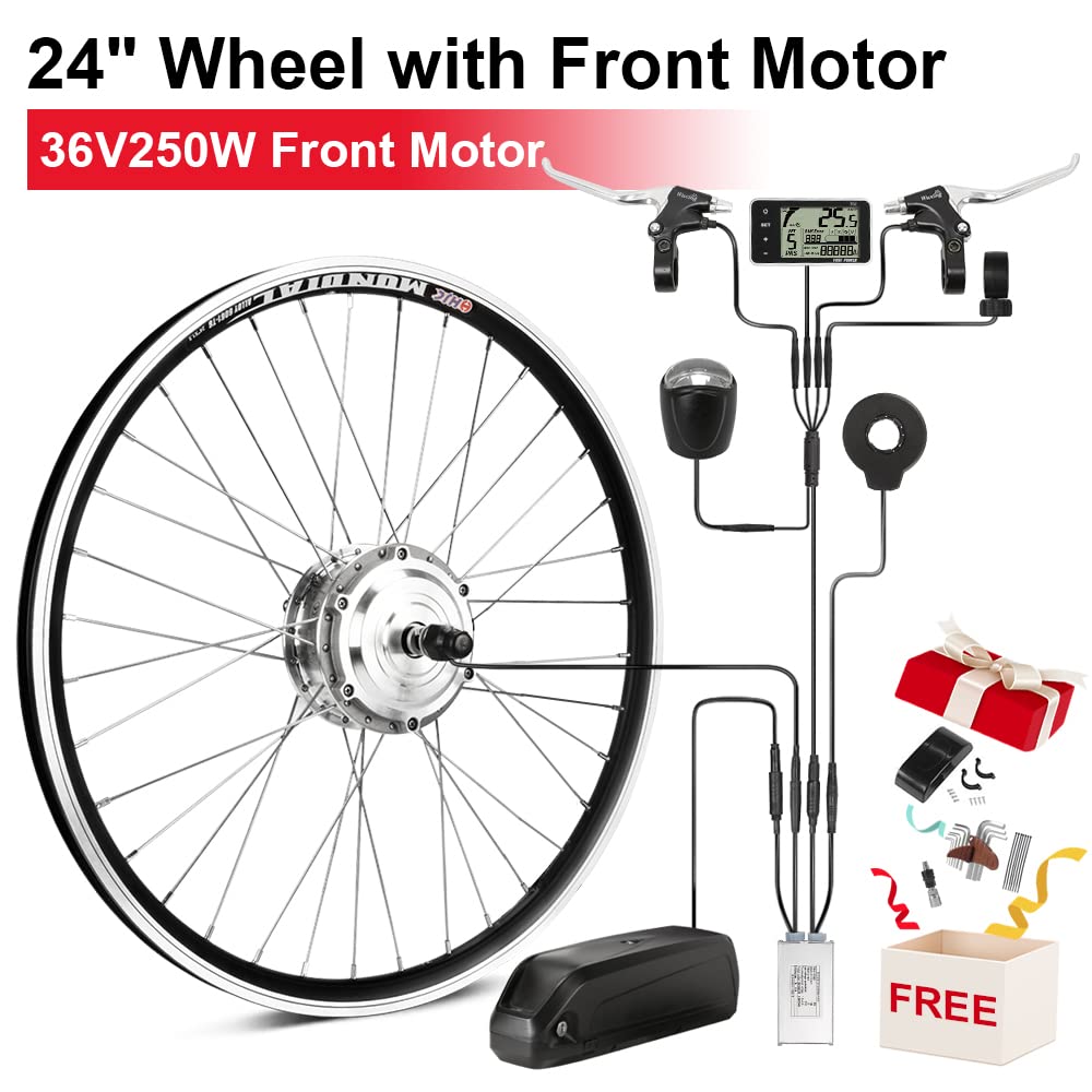 SEASON 20/24 / 26/28 / 700C Zoll Ebike Umbausatz 36V 250W Brushless Getriebe Vorderrad Nabenmotor, Elektrofahrrad Conversion Kit | LCD Display, Sensor (24'' 250W / 25km/h)