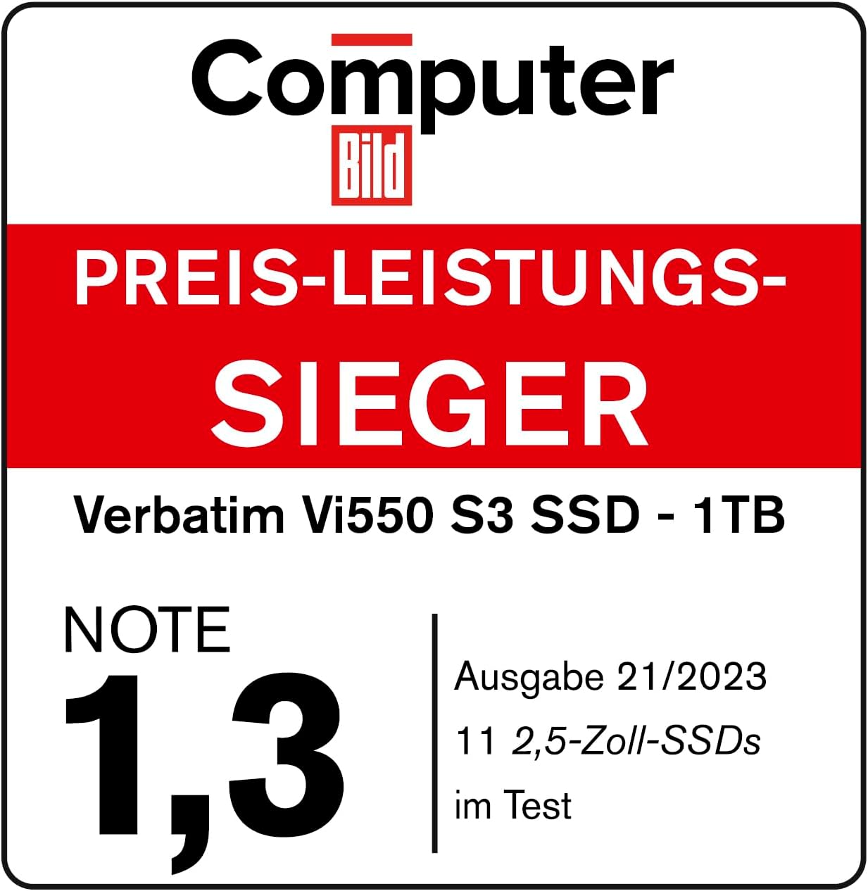 Verbatim Vi550 S3 SSD, internes SSD-Laufwerk mit 512 GB Datenspeicher, Solid State Drive mit 2,5'' SATA III Schnittstelle und 3D-NAND-Technologie, schwarz