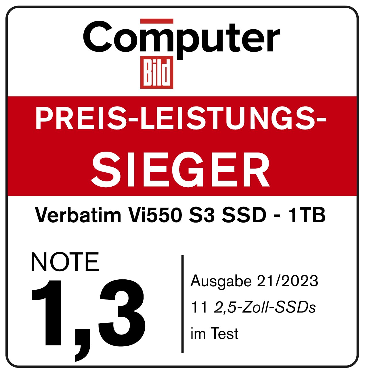 Verbatim Vi550 S3 SSD, internes SSD-Laufwerk mit 512 GB Datenspeicher, Solid State Drive mit 2,5'' SATA III Schnittstelle und 3D-NAND-Technologie, schwarz