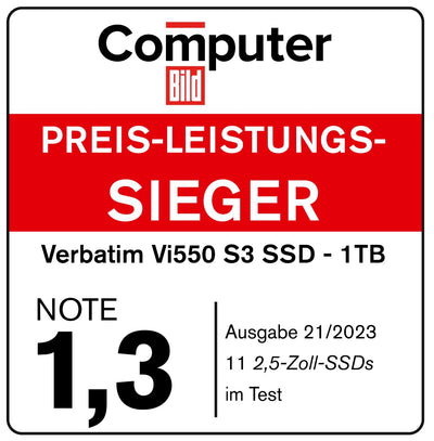 Verbatim Vi550 S3 SSD, internes SSD-Laufwerk mit 512 GB Datenspeicher, Solid State Drive mit 2,5'' SATA III Schnittstelle und 3D-NAND-Technologie, schwarz