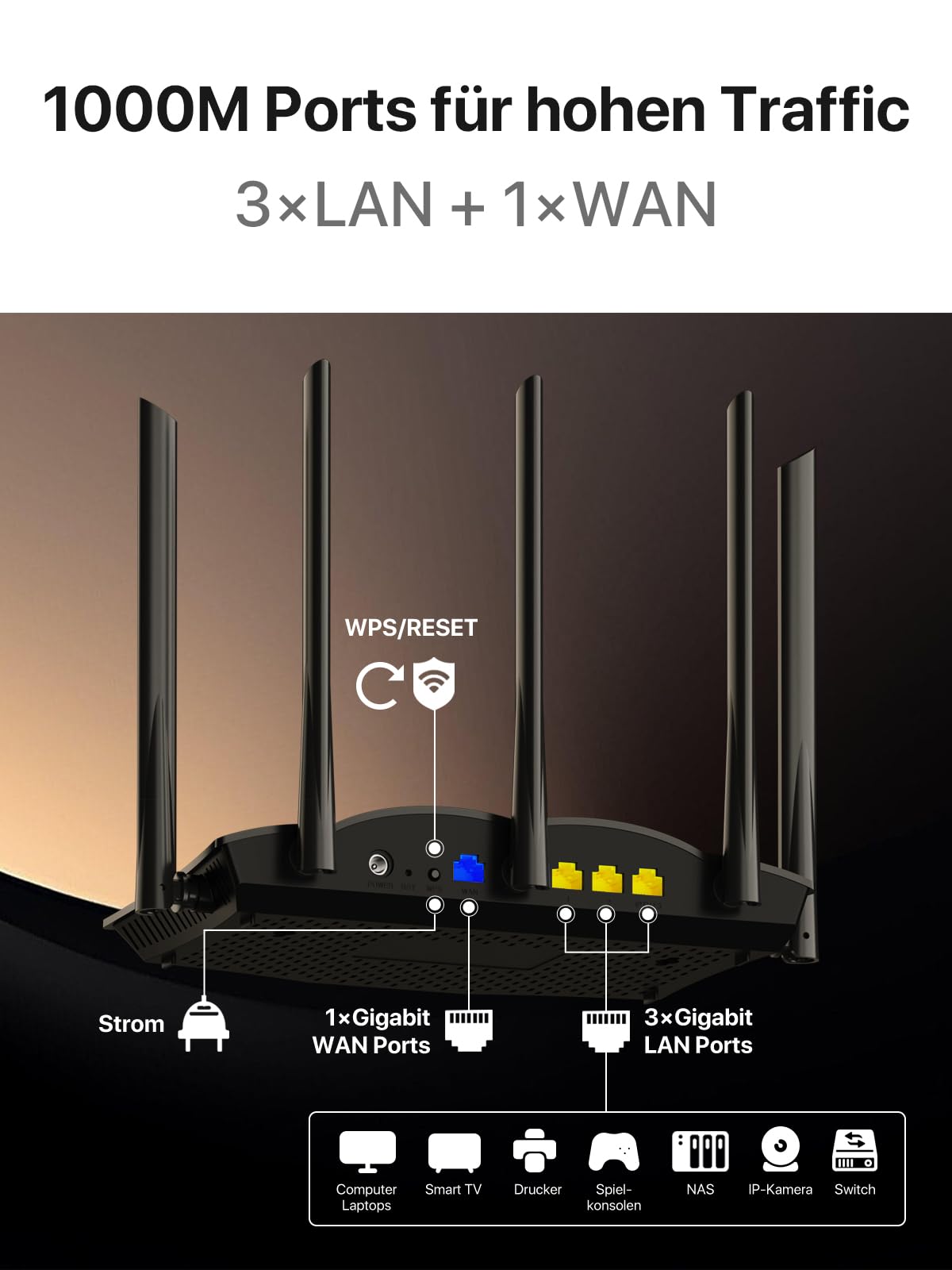 Tenda RX12 Pro Wi-Fi 6 WLAN Router(AX3000 Dualband 5GHz: 2402Mbps+2,4 GHz: 574Mbps)5*6dBi High-Gain-Antennen, Gigabit-LAN/WAN-Port, WPA3, MU-MIMO+OFDMA,WiFi+Mesh, VPN, APP, keine DSL-Funktion, Schwarz