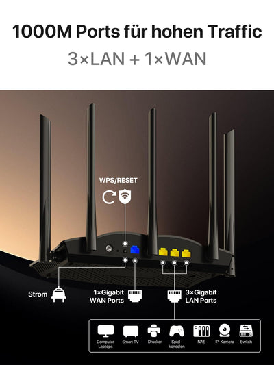 Tenda RX12 Pro Wi-Fi 6 WLAN Router(AX3000 Dualband 5GHz: 2402Mbps+2,4 GHz: 574Mbps)5*6dBi High-Gain-Antennen, Gigabit-LAN/WAN-Port, WPA3, MU-MIMO+OFDMA,WiFi+Mesh, VPN, APP, keine DSL-Funktion, Schwarz