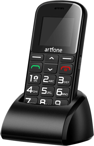 artfone CS182 Seniorenhandy ohne Vertrag丨Mobiltelefon mit großen Tasten丨GSM Dual SIM Rentner Handy丨Ladestation丨SOS Notruftaste丨1,8 Zoll Farbdisplay丨FM丨Lange Standby-Zeit丨Großtastenhandy - Schwarz