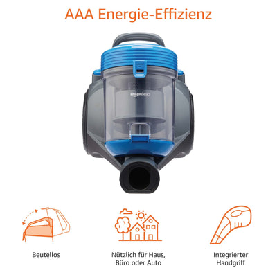 Amazon Basics Zylinder-Staubsauger, leistungsstark, kompakt und leicht, ohne Beutel, für Hart- und Teppichböden, HEPA-Filter, 700 W, 2.0 L, EU, Schwarz/Blau