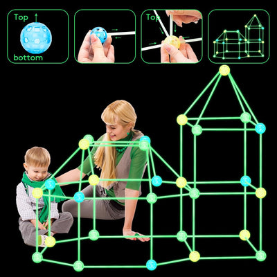 höhle Bauen Kinder,155PCS Im Dunkeln Leuchtendes Creative forts kit,DIY höhle konstruktionsspielzeug für 3 4 5 6 7 8 9 Jahre alt Junge & Mädchen,Indoor Outdoor bauspielzeug