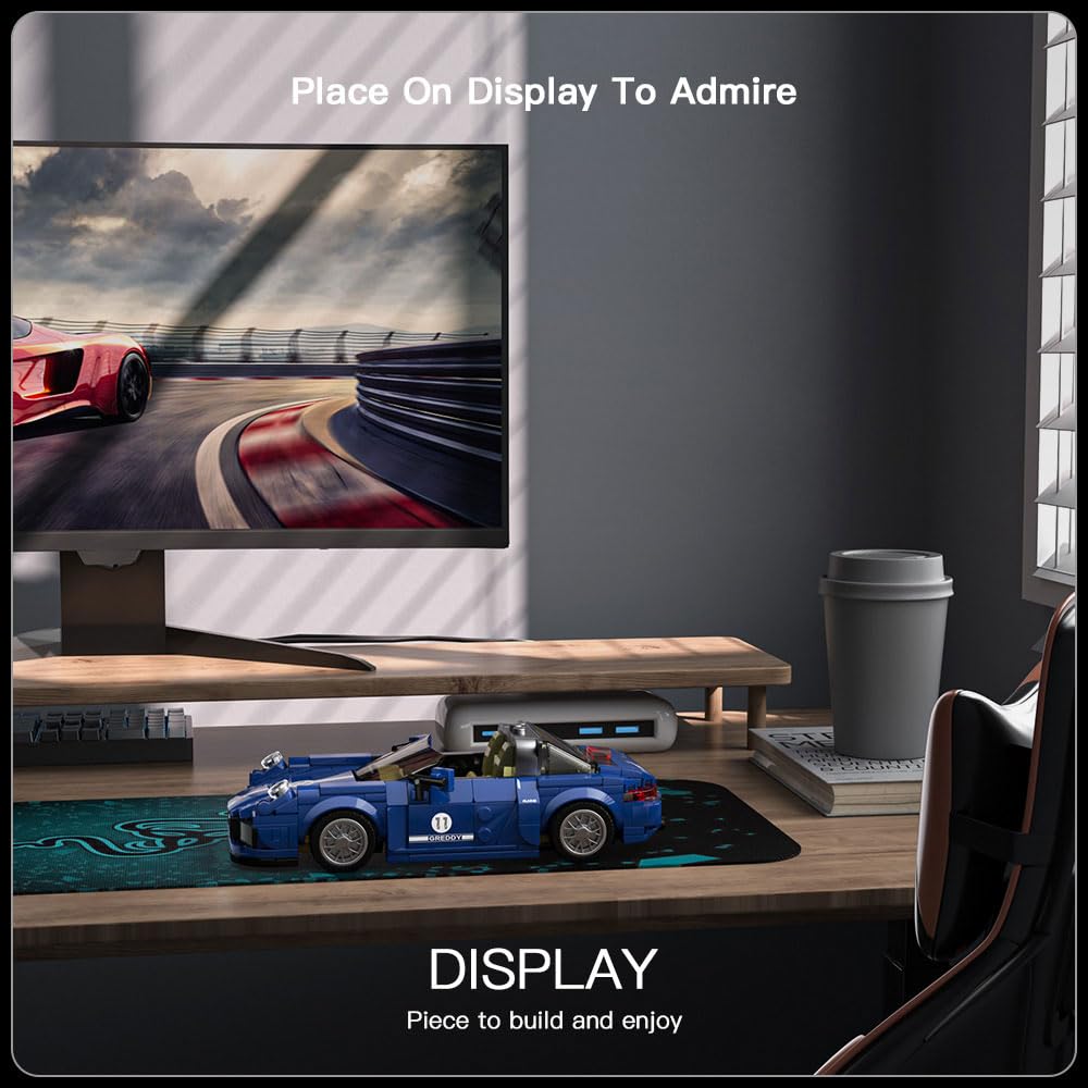 Mould King 27040 Technik Speed Champion Rennwagen Bausteine 911 Sportwagen Klemmbausteine mit Acryl-Vitrine Modellautos zum Sammeln (366 Teile)