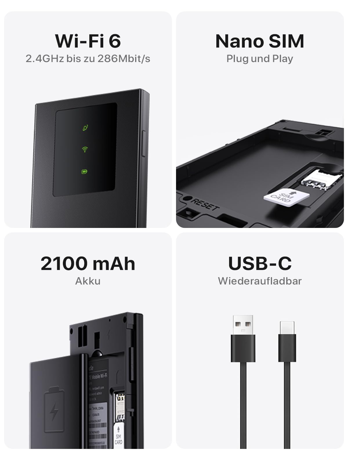 Tenda MF3 Mobiler WLAN Router für SIM-Karten, AX300 Wi-Fi 6 Tragbarer Hotspot, 2100mAh Akku, USB-C-Port, Plug & Play, WPA3, 4G-Modem, MiFi, Mini-Größe, kompatibel mit Nano-SIM-Karten