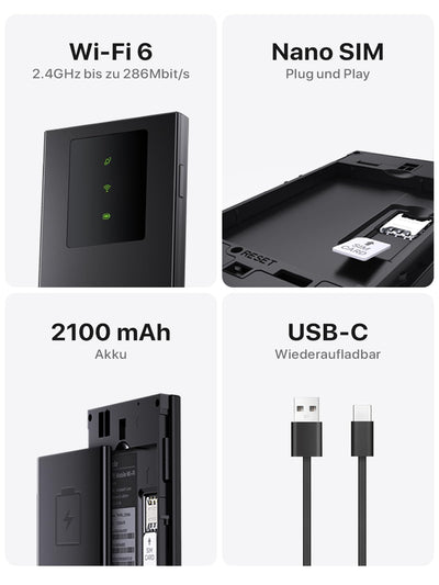 Tenda MF3 Mobiler WLAN Router für SIM-Karten, AX300 Wi-Fi 6 Tragbarer Hotspot, 2100mAh Akku, USB-C-Port, Plug & Play, WPA3, 4G-Modem, MiFi, Mini-Größe, kompatibel mit Nano-SIM-Karten