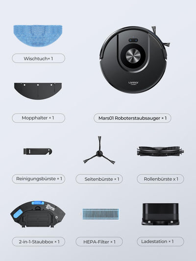 Laresar Clean Saugroboter mit Wischfunktion, Saugroboter mit LiDAR Navigation, Live-Karte, 5000Pa Staubsauger Roboter Mars01 bis zu 180Min, Ideal für Tierhaare, Teppich, Hartboden