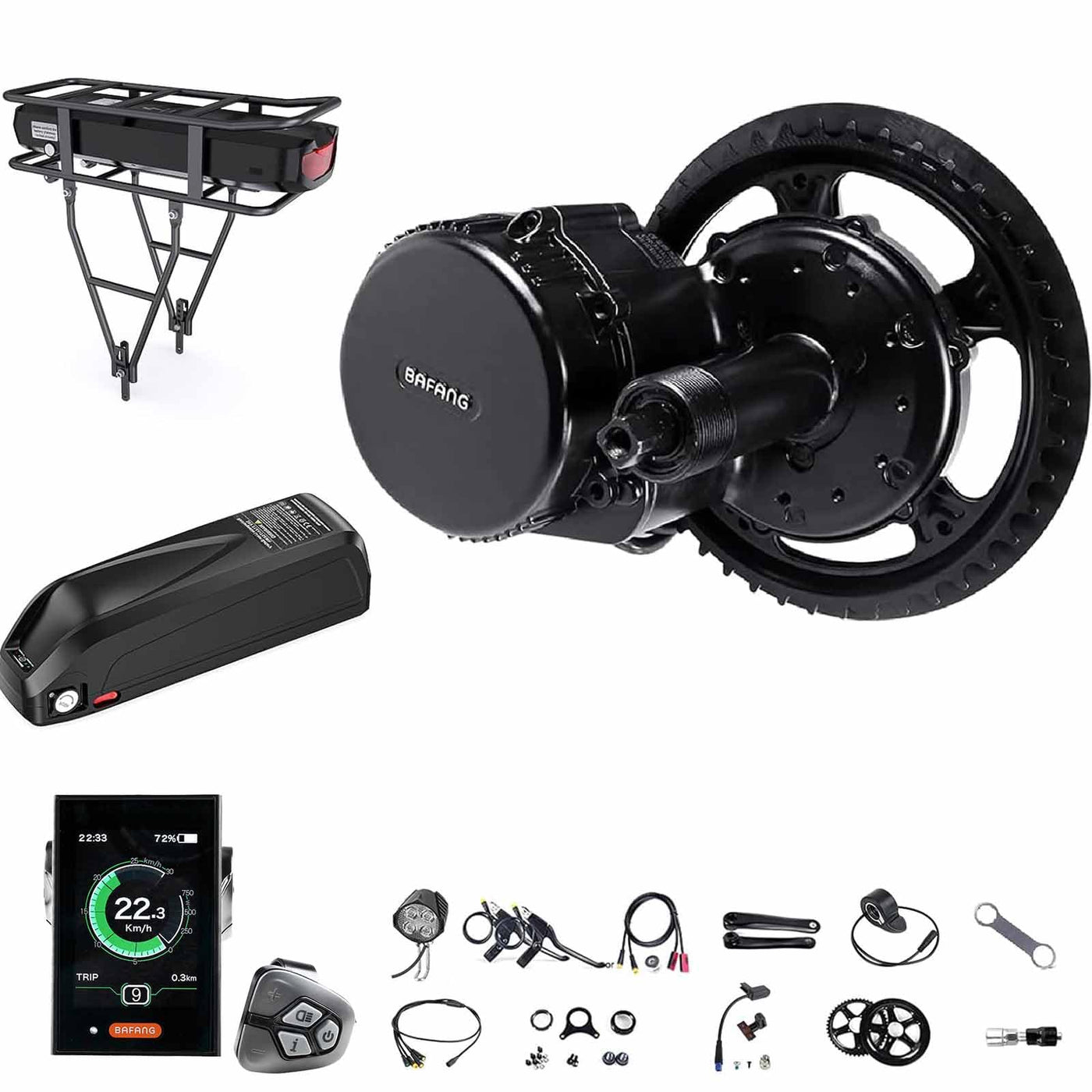 BAFANG 48V 500W Mittelmotor – BBS02B Mittelmotor-Kit mit optionalem Akku und LCD-Display für 68-73 mm Tretlager, 8fun BBS02 G340 Elektrofahrrad-Umrüstkit, DIY E-Bike-Kit mit CAN-Protokoll