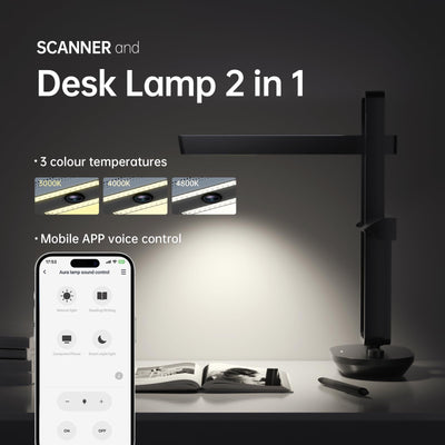 CZUR Buchscanner 14MP Scanner mit Led Schreibtischlampe, Dokumentenscanner mit OCR für Win und Mac, HD Dokumentenkamera scan bis zu A3 (Aura Pro)