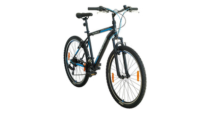LUCHS "Kaku & Titan Mountainbike, MTB Jungen und Herrenfahrrad Vielseitiges Fahrrad mit 24", 26", 27.5" oder 29" und Federgabel (Schwarz/Blau, 26" Zoll (V-Brake))