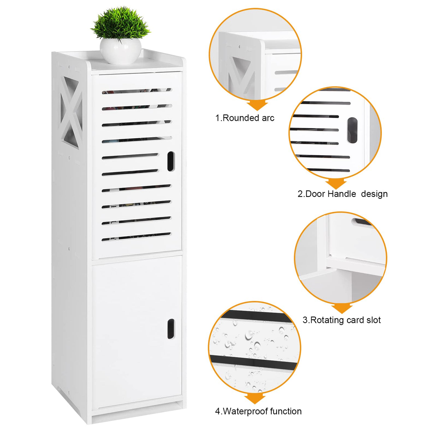 FACOKOLA Badezimmerschrank, Toilettenschrank, Freistehender Badschrank Schmal, Kleiner Wasserdichter Schrank, Multifunktionsschrank für den Hausgebrauch, 22 x 24 x 75 cm, Weiß