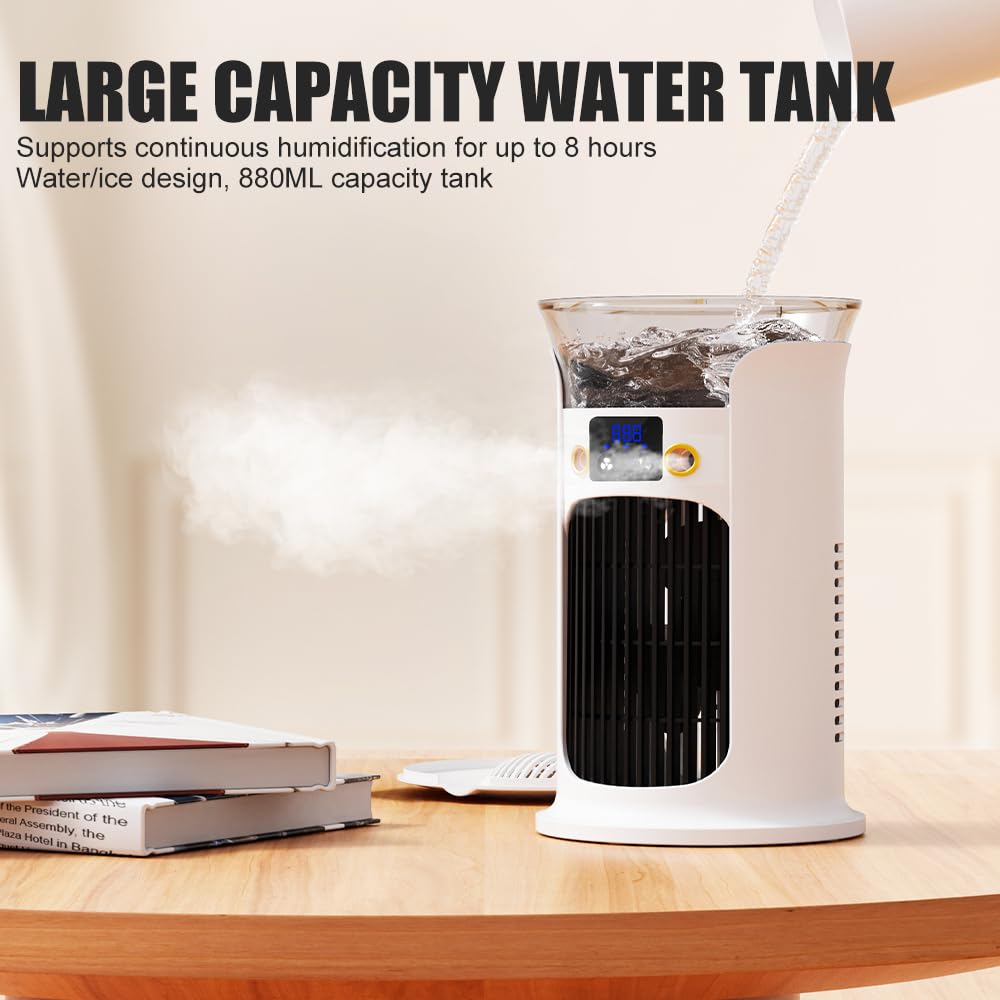 Mobile Klimaanlage Mini Klimagerät, Luftkühler mit 800ml Wassetank Verdunstungskühlung, Kleine Klimaanlage, Air Conditioner Portable, Mobile Klimagerät ohne Abluftschlauch Leise (Weiß)