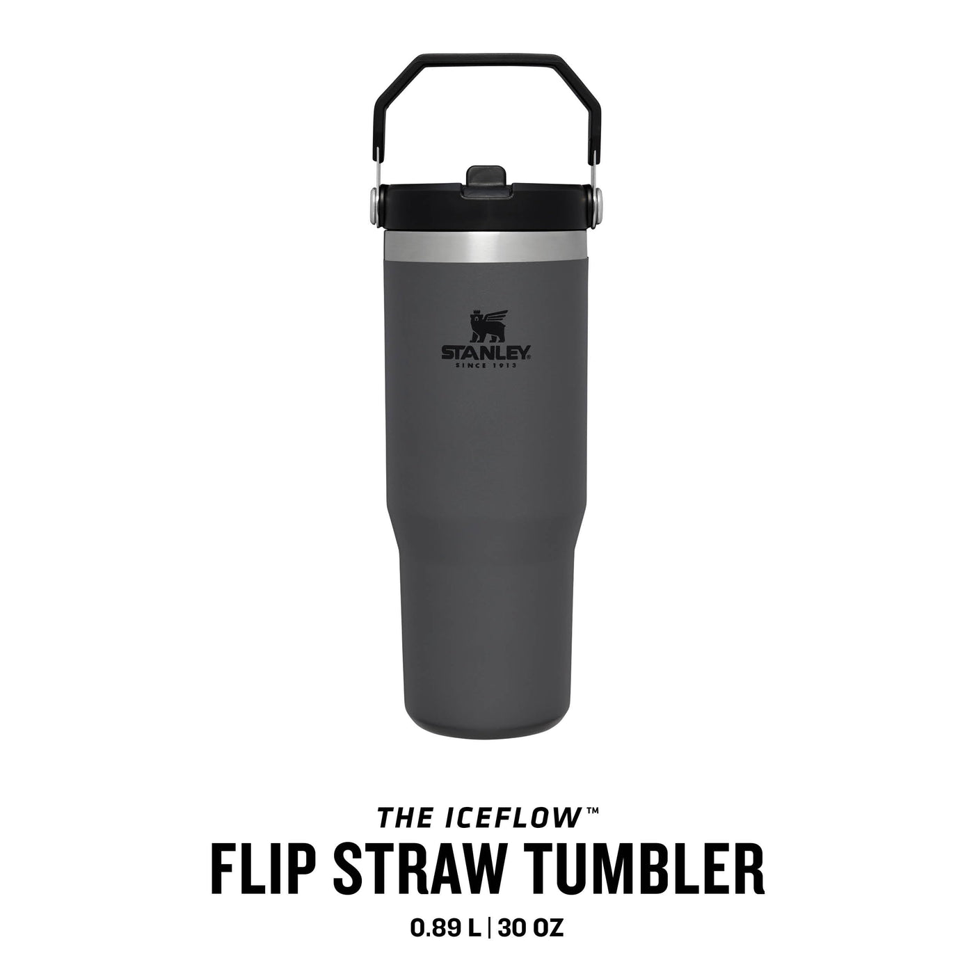 Stanley IceFlow Flip Straw Trinkflasche mit Strohhalm 0.89L - Thermosflasche Hält 12+ Stunden Kalt - Auslaufsicher - Trinkflasche Sport - Wasserflasche BPA Frei - Spülmaschinenfest - Charcoal