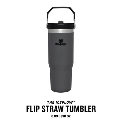 Stanley IceFlow Flip Straw Trinkflasche mit Strohhalm 0.89L - Thermosflasche Hält 12+ Stunden Kalt - Auslaufsicher - Trinkflasche Sport - Wasserflasche BPA Frei - Spülmaschinenfest - Charcoal