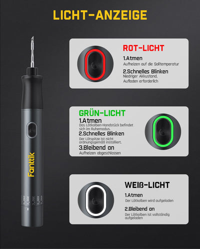 Fanttik T1 Max Präzisions Lötkolben Set, kabelloser Lötkolben, 7 Sek. schnelles Aufheizen，6 Temperatur Einstellbar 200~450 ℃, 4 Lötspitzen (C210), 360° drehbarer Ständer, Lötkolben für Reparaturen