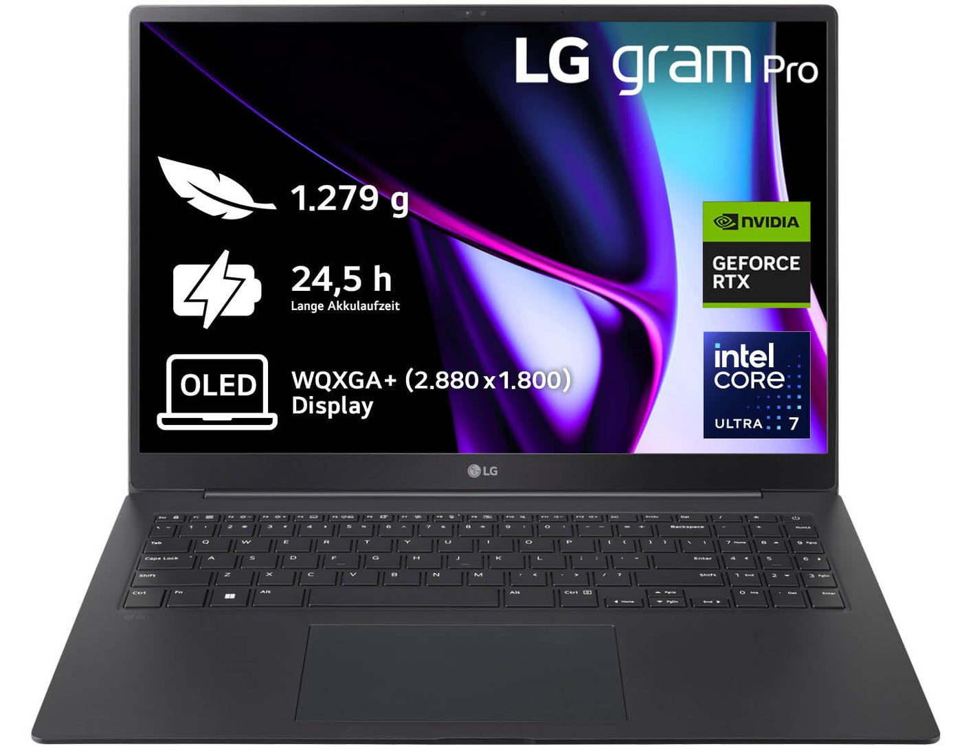 2024 LG gram Pro 16 Zoll Notebook - 1199g Intel Core Ultra7 Laptop (32GB RAM, 2TB Dual SSD, 24,5h Akkulaufzeit, IPS Panel Anti-Glare Display, Win 11 Pro) - Schwarz
