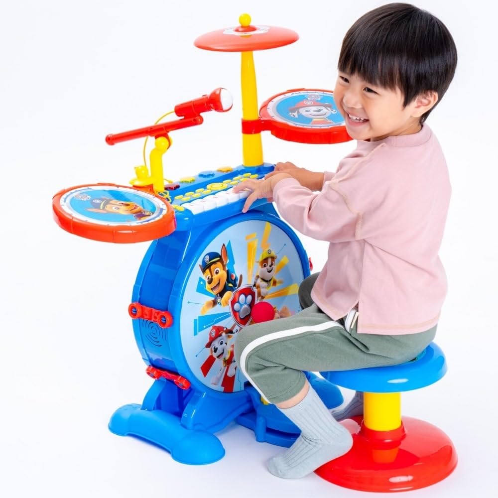 Lexibook, Paw Patrol, Elektronisches Set für Kinder, musikalisches Spielzeugspiel, realistischer Trommel-Sound, 8-Tasten-Tastatur, MP3-Stecker, Sitz inklusive, blau/rot, K610PA