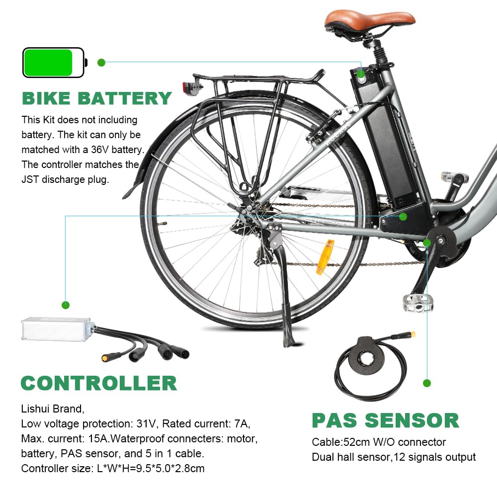 SHIMOST 26 Zoll E-Bike Umbausatz Conversion Kit 36V250W Frontmotor für Vorderrad mit Scheinwerfer, Controller, LCD, PAS Sensor, Daumengas