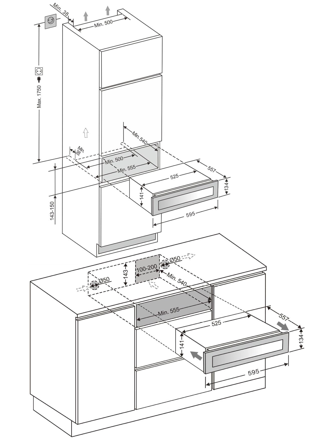 Amica WK 341 400 S Einbau-Weintemperierschublade, Energieeffizienzklasse G, Anzahl Bordeauxflaschen (0,75 l): 5