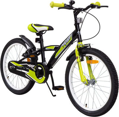 Actionbikes Kinderfahrrad Wasp - 1 Gang - ohne Schaltung - Fahrrad 20 Zoll für Jungen und Mädchen - Von 6-9 Jahren - V-Brakes vorne und hinten - Trapez-Rahmen - Kettenschutz (Schwarz Grün)