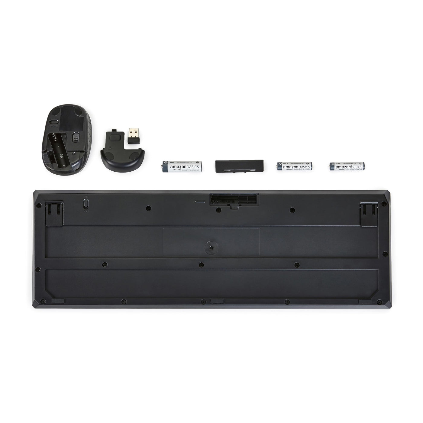 Amazon Basics – Tastatur-Maus-Set, volle Größe, kabellos, USB-Empfänger mit 2,4 GHz, DE-Layout, schwarz