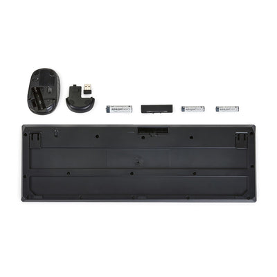 Amazon Basics – Tastatur-Maus-Set, volle Größe, kabellos, USB-Empfänger mit 2,4 GHz, DE-Layout, schwarz