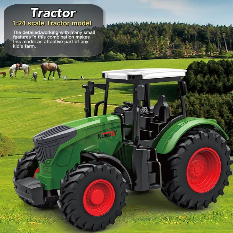 Hyrenee Farm Traktor Fahrzeuge Traktor Anhänger mit Greifer Round Bale Frontloade Tipping Anhänger Dünger Spreader mit Milch Kuh Ballen Farming Spielzeug Spielset für Jungen Kinder Kleinkinder
