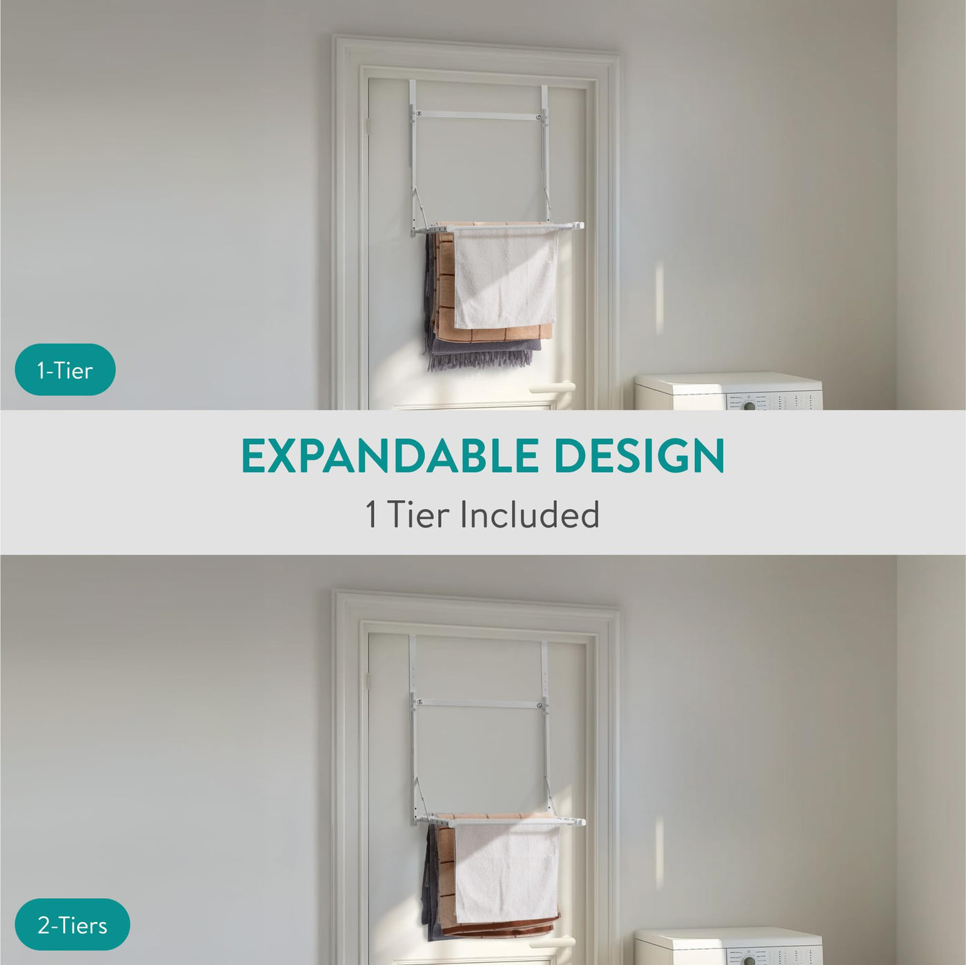 Navaris 1-stufiger Faltbarer Kleiderständer - Handtuchhalter Tür einhängen - Wäscheständer Tür -Tür Wäscheständer - Tür Handtuchhalter - Höhenverstellbar - Weiß