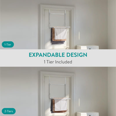 Navaris 1-stufiger Faltbarer Kleiderständer - Handtuchhalter Tür einhängen - Wäscheständer Tür -Tür Wäscheständer - Tür Handtuchhalter - Höhenverstellbar - Weiß
