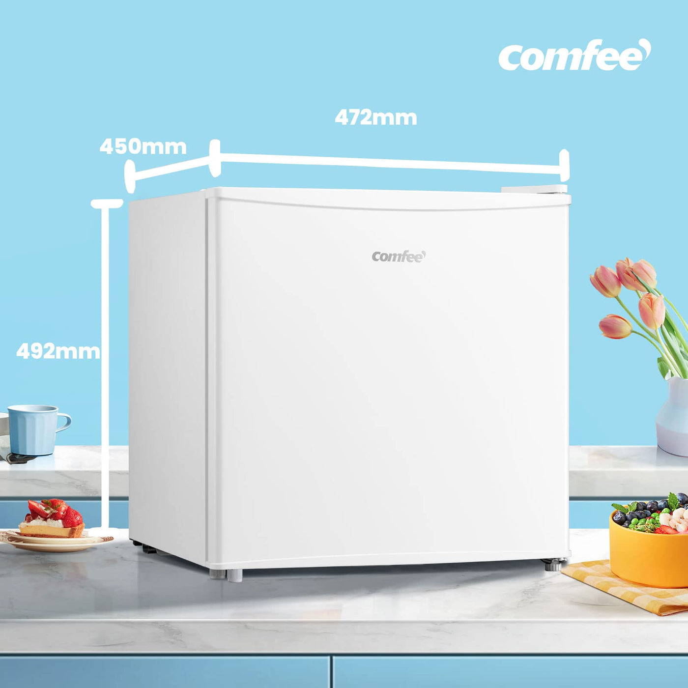 Comfee Freistehend, RCU40WH2(E) Mini Gefrierschrank/31L / 4-Sterne-Gefrierfach/Kompakte Größe/Reversibles Türscharnier/Verstellbare Standfüße / 147kWh/Jahr/Weiß