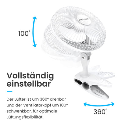 Pro Breeze Mini Ventilator mit Clip - 15 cm Durchmesser, 2 Geschwindigkeitsstufen, starke + stabile Klammer - Ideal als Tischventilator im Büro am Schreibtisch oder Zuhause im Schlafzimmer