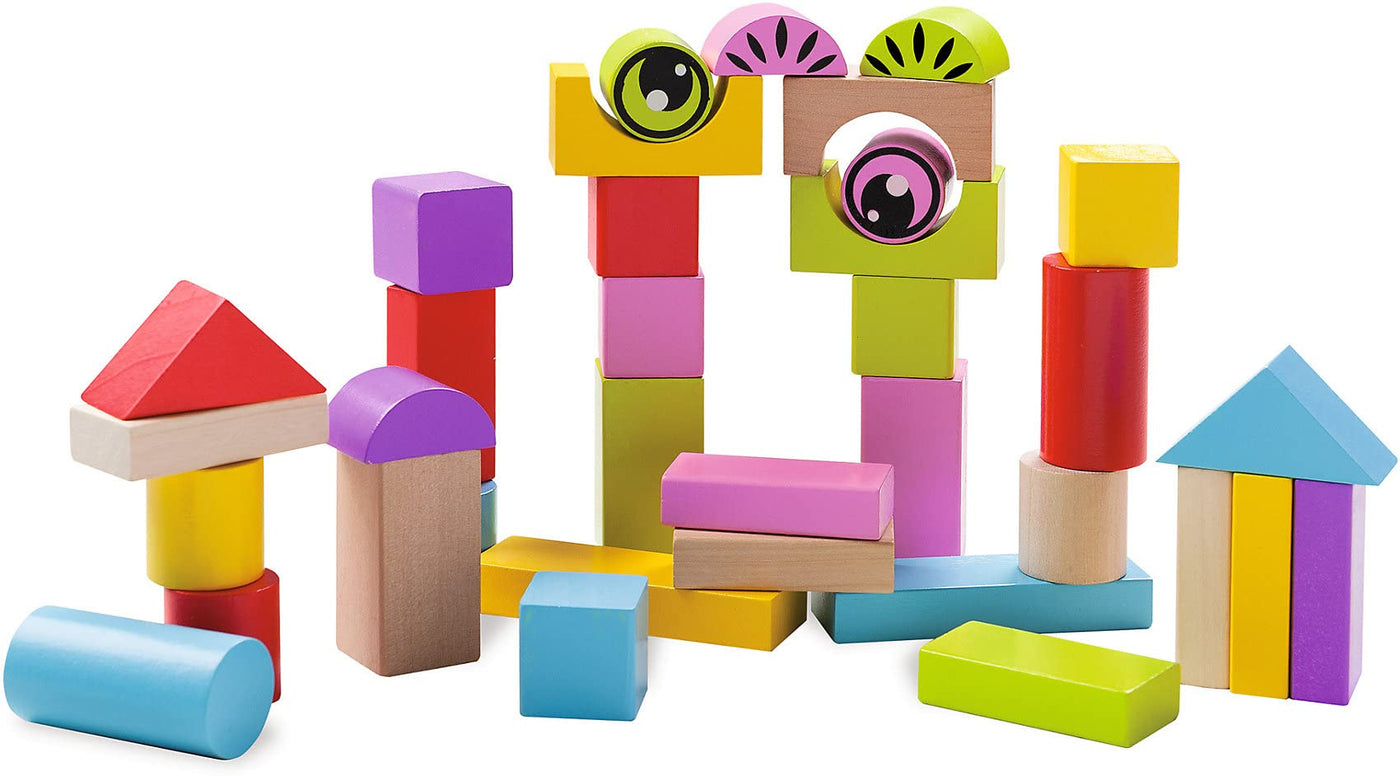 Eichhorn 100001833, Spiel- und Lauflernwagen - teilmontiert - mit 35 bunten Bausteinen aus Holz - 39 x 26 x 48 cm