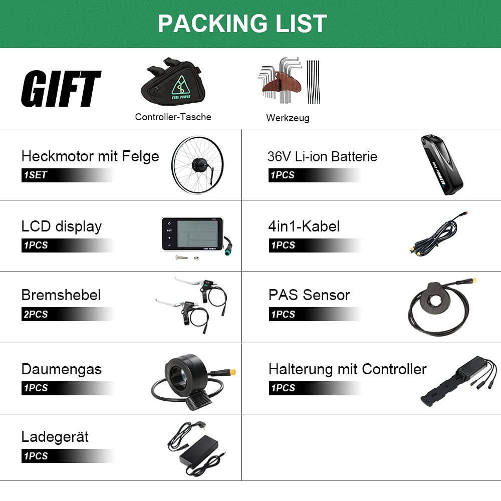 SHIMOST 28 Zoll 700C E-Bike Umbausatz Conversion Kit 36V350W Heckmotor mit 36V13Ah Li-ion Batterie für Hinterrad 8-10 Gang Steckranz Kassette, Integrierte Controller, LCD Anzeige, PAS Sensor