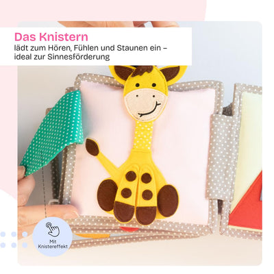 Jolly Designs – Mini Quiet Book Schillernder Papagei – Montessori Spielzeug ab 6 Monaten – Motorik & Sensorik fördern – Busy Book aus Filz – Handgefertigtes Filzbuch – Perfekt für unterwegs