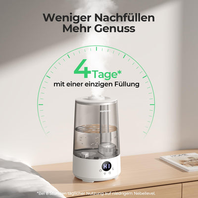 Homvana Luftbefeuchter Schlafzimmer Top-Fill, 3.6L 360°Cool Mist 34H Dauerhaft, Ruhig 16dB (SilentSpary Tech) Klein, Kinderzimmer Baby, BPA Free, Aromadiffusor für Pflanzen 7-Color Night Light