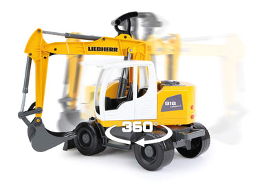 Lena Worxx Schaufelbagger Liebherr A918 Compact Litronic 48 cm, Bagger Spielzeug mit 360° drehbarem Arm, realisitisches Baustellen Spielfahrzeug mit Schiebeschild, für Kinder ab 3 Jahren