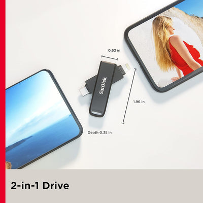 SanDisk iXpand Luxe Flash-Laufwerk 2-in-1 iPhone Speicher 256 GB (iPad kompatibel, automatisches Backup, USB-C und Lightning Anschluss, Passwortschutz, iXpand App)