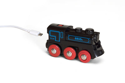 BRIO World - 33599 Akku Lok mit Mini USB - Wiederaufladbare Lokomotive - Batteriebetriebener Spielzeugzug für Kinder ab 3 Jahren